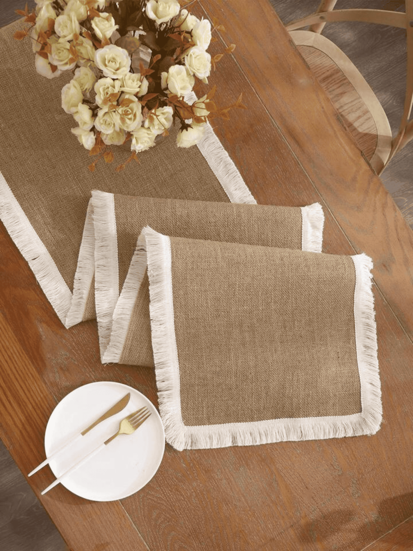 Table Runner - Brown & White