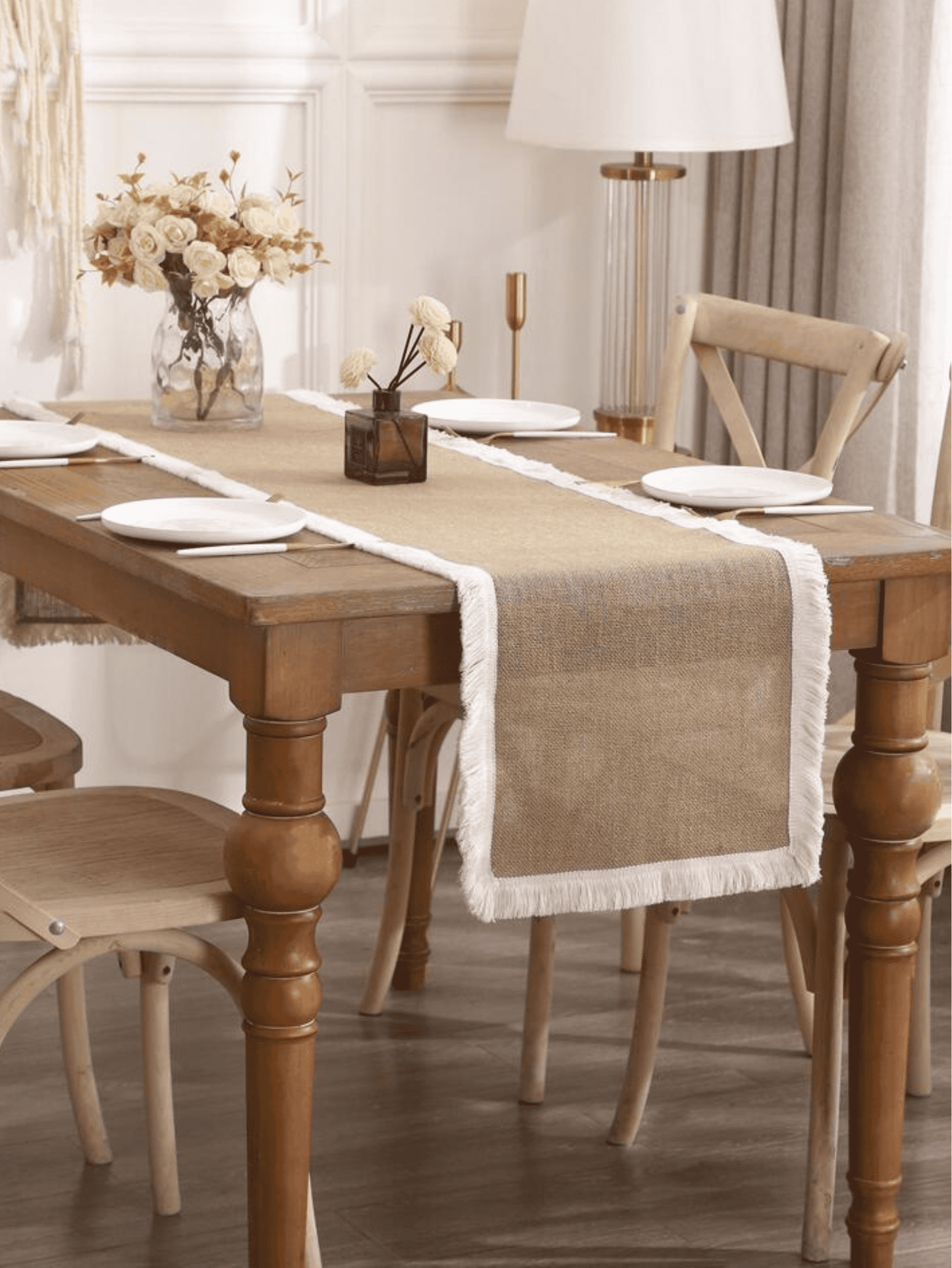 Table Runner - Brown & White