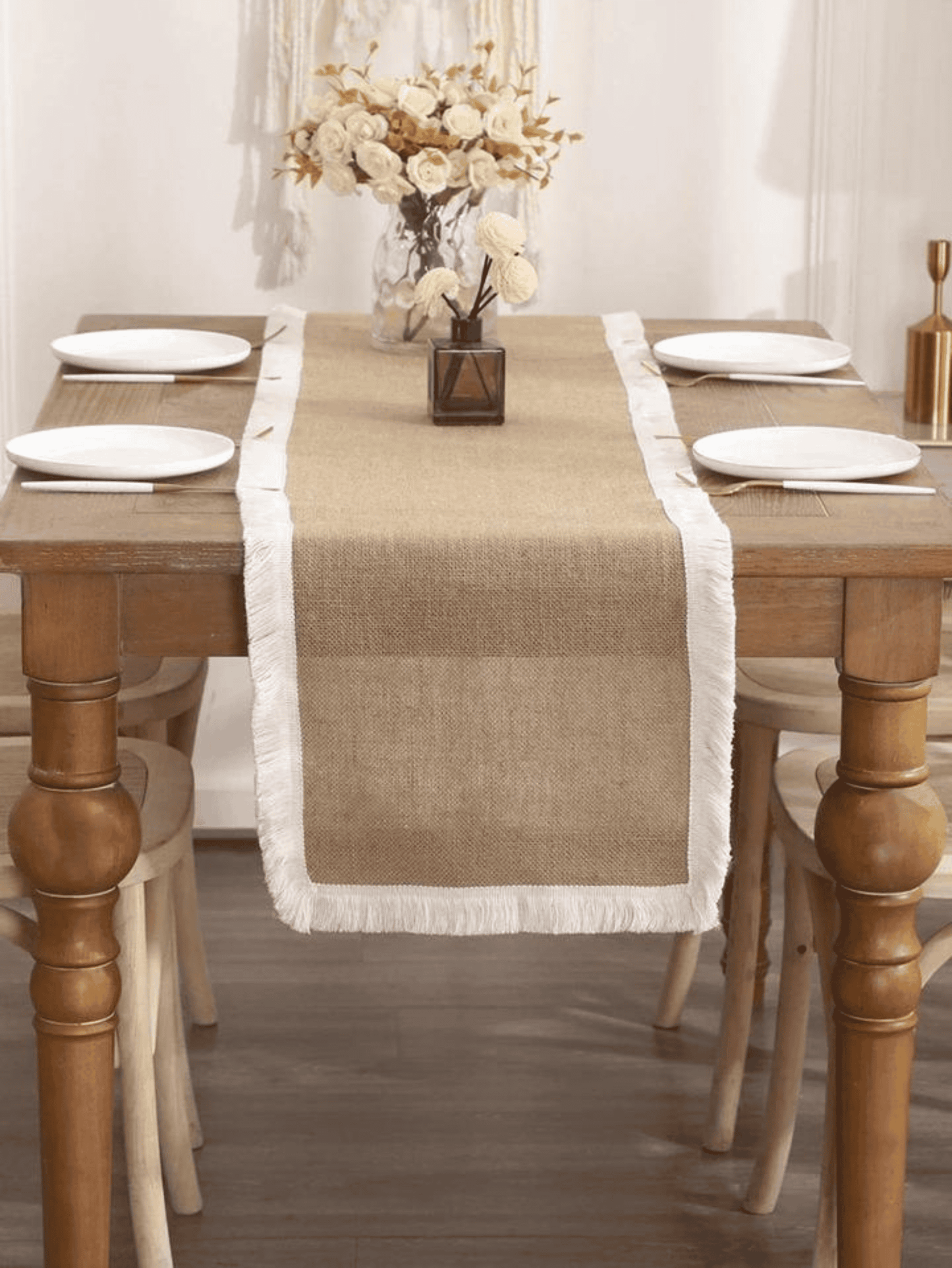 Table Runner - Brown & White