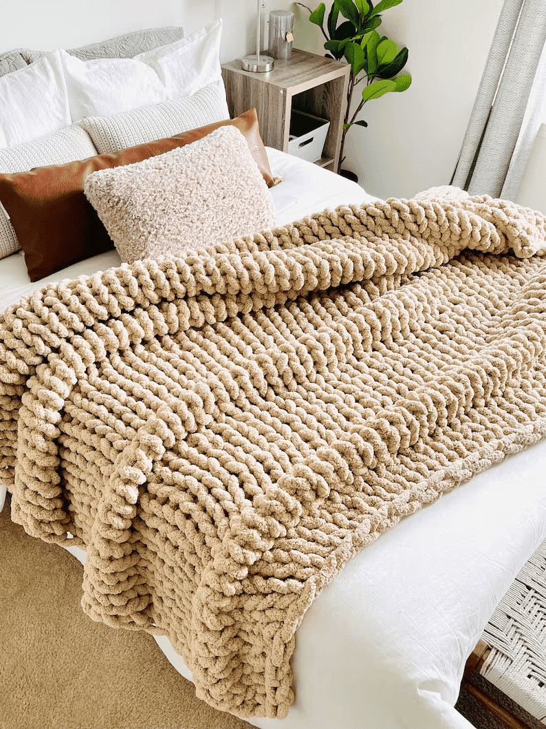 Ivory Chunky Knitted Blanket – Sam Gallery